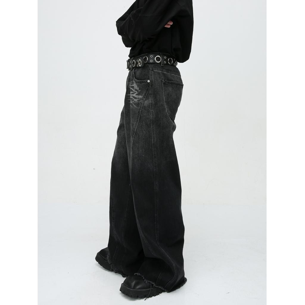 Nowy Produkt Męski Amerykański Street Design Łączony z Luźnymi Spodniami Jeansowymi z Efektem Sprania