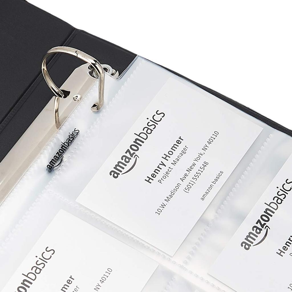 Amazon Basics Fickor för visitkort, 9 fickor per ark, 100 förpackningar, Genomskinliga