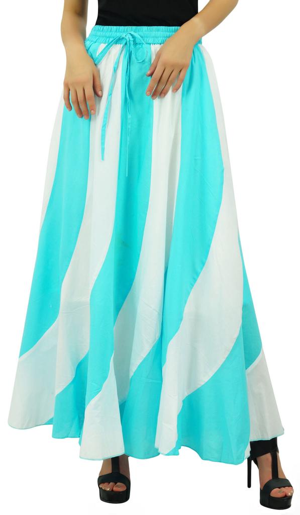 Bimba Long A-Line Maxi Spiral Summer Skirt Cotton With Back Elastic & Side