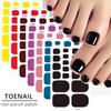 22Pcs/Sheet Toe Nail Sticker Wraps Baking Free Simple Solid Color Glitter Full Cover Toenail Polish Strips Waterproof