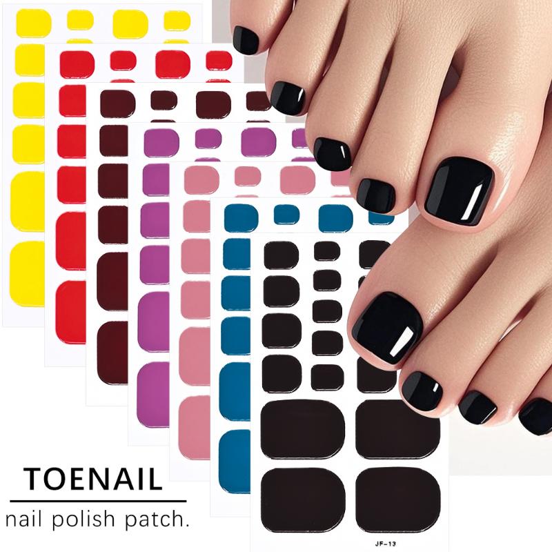22Pcs/Sheet Toe Nail Sticker Wraps Baking Free Simple Solid Color Glitter Full Cover Toenail Polish Strips Waterproof
