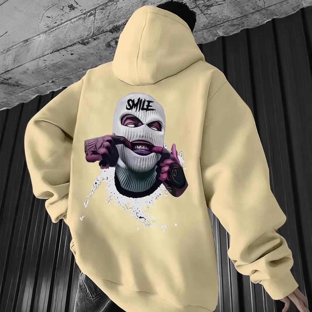 Robber graffiti print hooded sweater couple high street hiphop vintage mopping casual top