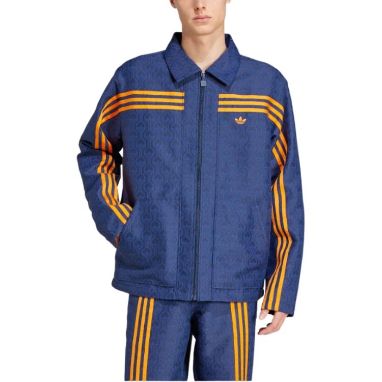 adidas Originals 70S Fashion Print Comfortable Long Sleeve American Vintage Striped Polo Jacket Men Jacket Night-Indigo JN5959