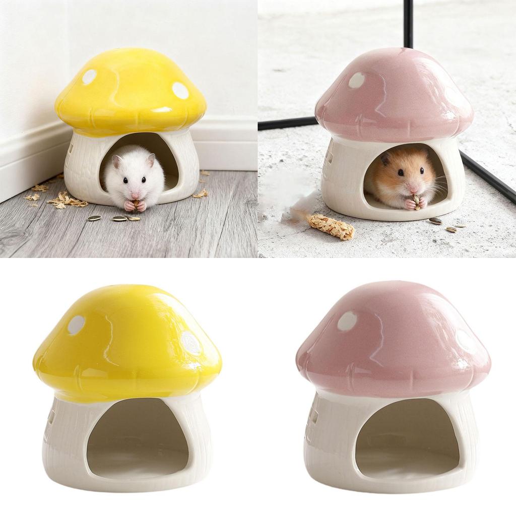 Mushroom Shaped Ceramic Hamster House Decorative Small Animal Hideout Cave for Hamster Guinea Pig Cage