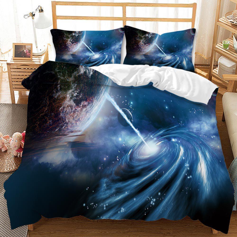 Space Galaxy Duvet Cover Set Polyester Comforter Cover With Pillowcase Queen Full King Twin Size For Kids Boys Girls Bedding Set