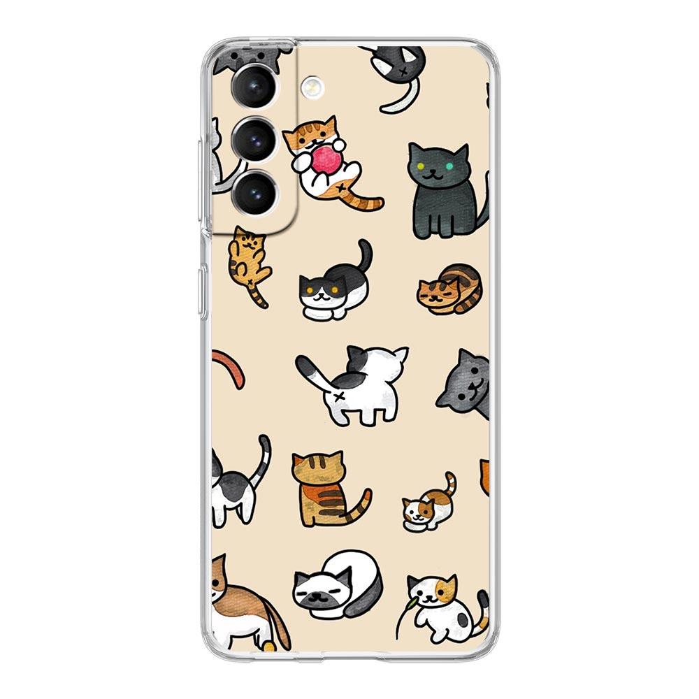 Cat Cute Kitten Cartoon Clear Silicone Phone Case For Samsung Galaxy S23 S22 5G S20 Ultra S21 FE 5G S10E S9 S8 S10 Plus Cover