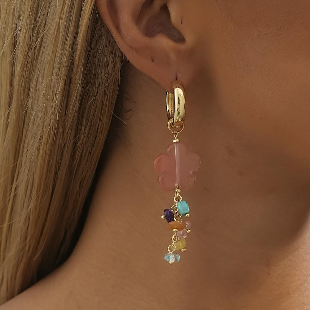 Trendy Irregular Natural Stone Flower Tassel Earrings Fashion Womens