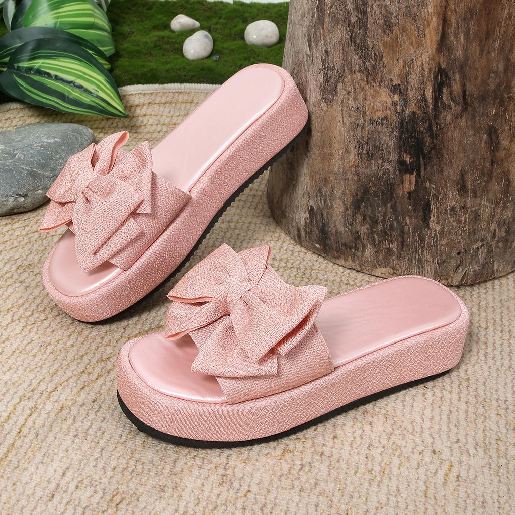 Mode Neue Sommer Runde Zehen Schleife Fischmaul Bequeme Lässige Hausschuhe Modische Elegante Dicksohlige Leichte Sandalen für Damen