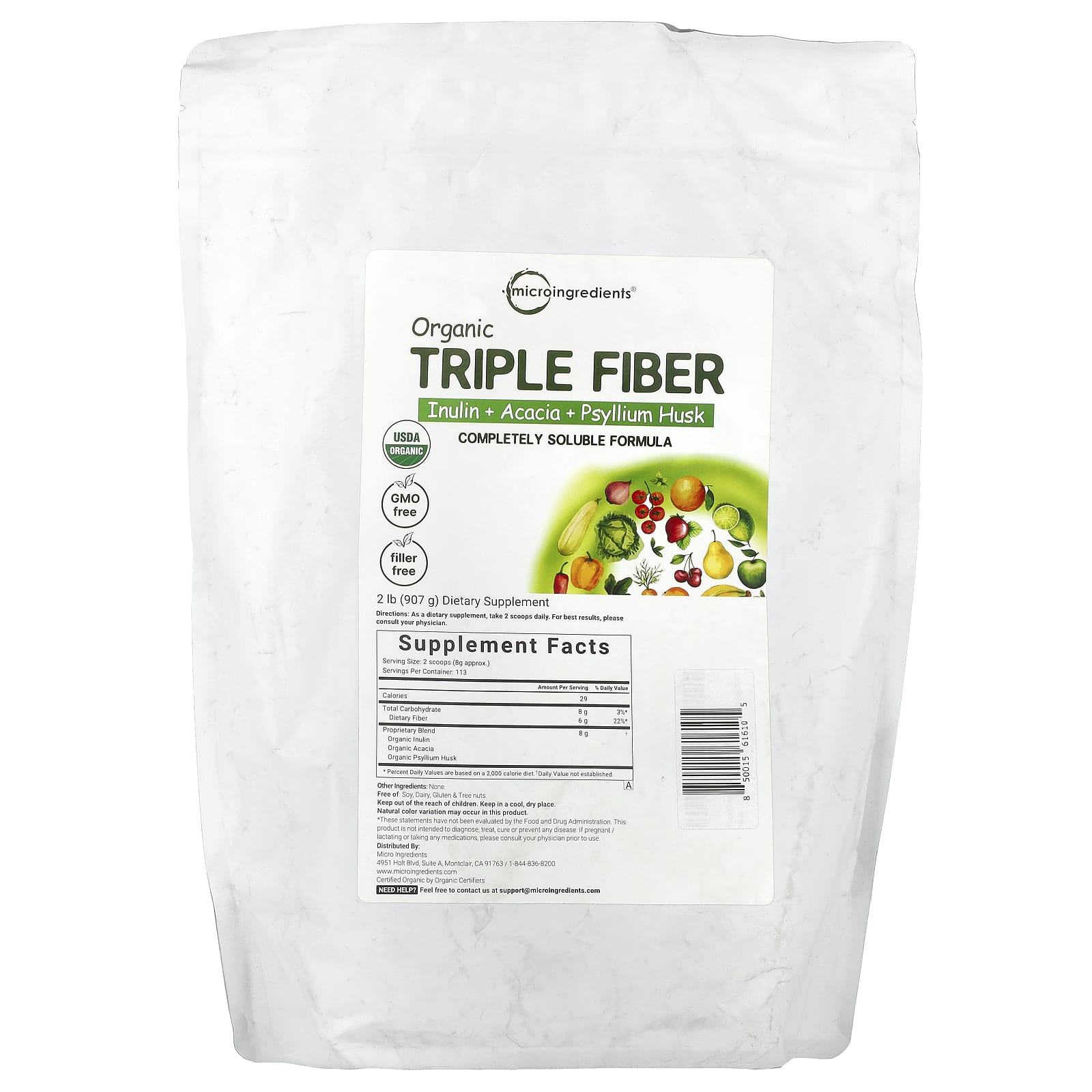 

Micro Ingredients, Organic Triple Fiber, 2 lb (907 г)