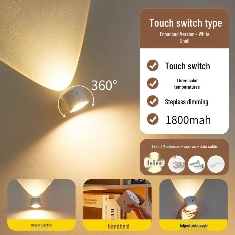 Rechargeable Wireless No-Drill Magnetic Bedside Reading Light with Remote Control