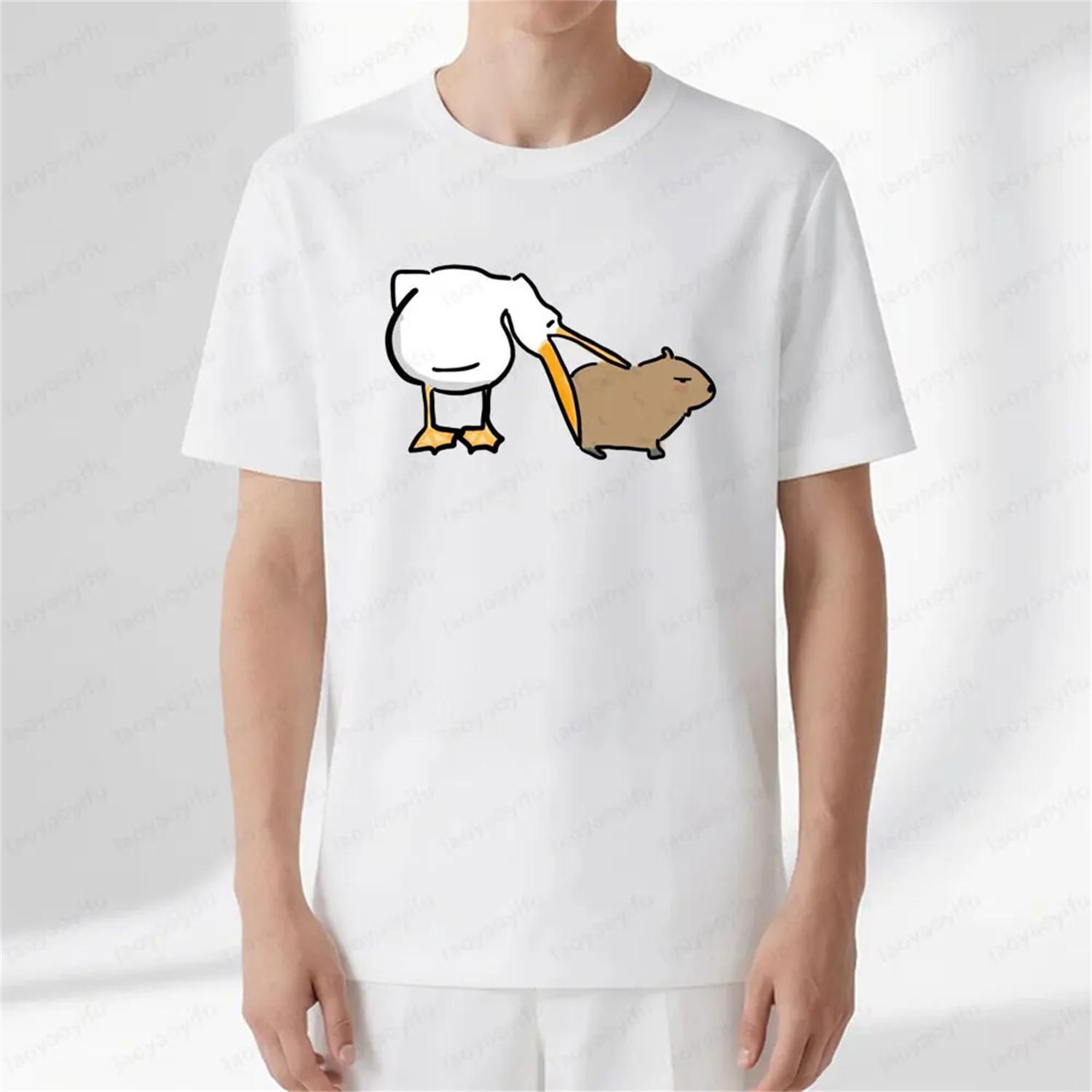 

Interesting Animals Graphic Printed T-shirt Capybara Enthusiast Zoo Play Short Sleeve Men Women Universal Summer Cotton Tee Tops XXXXXL білий
