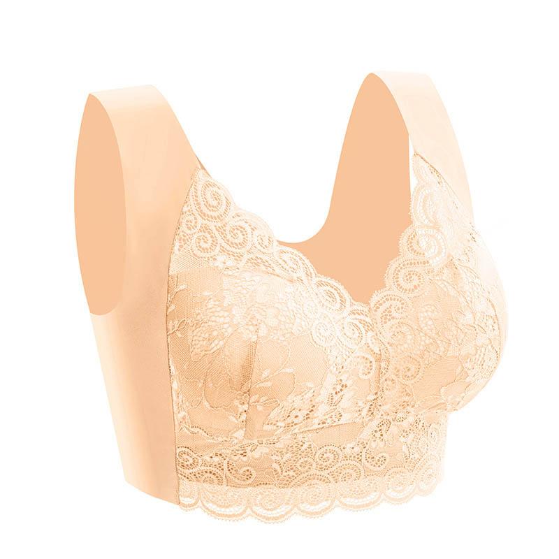 Damen-BH in großer Größe, Spitze, nahtlos, einteilig, fester Körbchen, sexy, ohne Stahlring, schöner Rücken, atmungsaktiver Schlaf-Komfort-BH