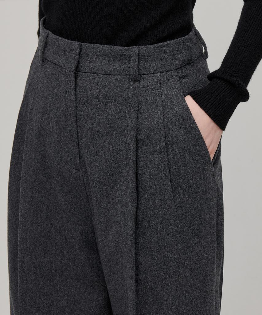 MUSINSA STANDARD WOMAN Women'S Wool Flannel Two-Tuck Wide Slacks [Medium Gray]