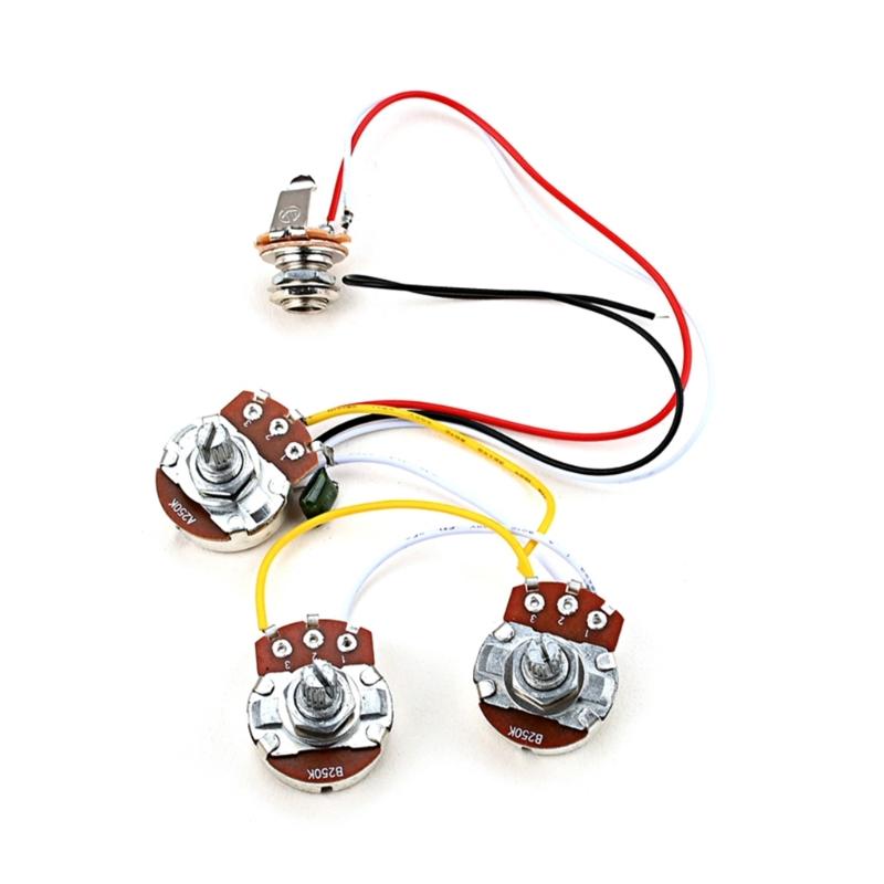 2V 1T Wiring Kit, 3 Way A250K Wiring Harness Prewired Guitar Wiring Hareness for Electric Guitar Bass Repair Replacement