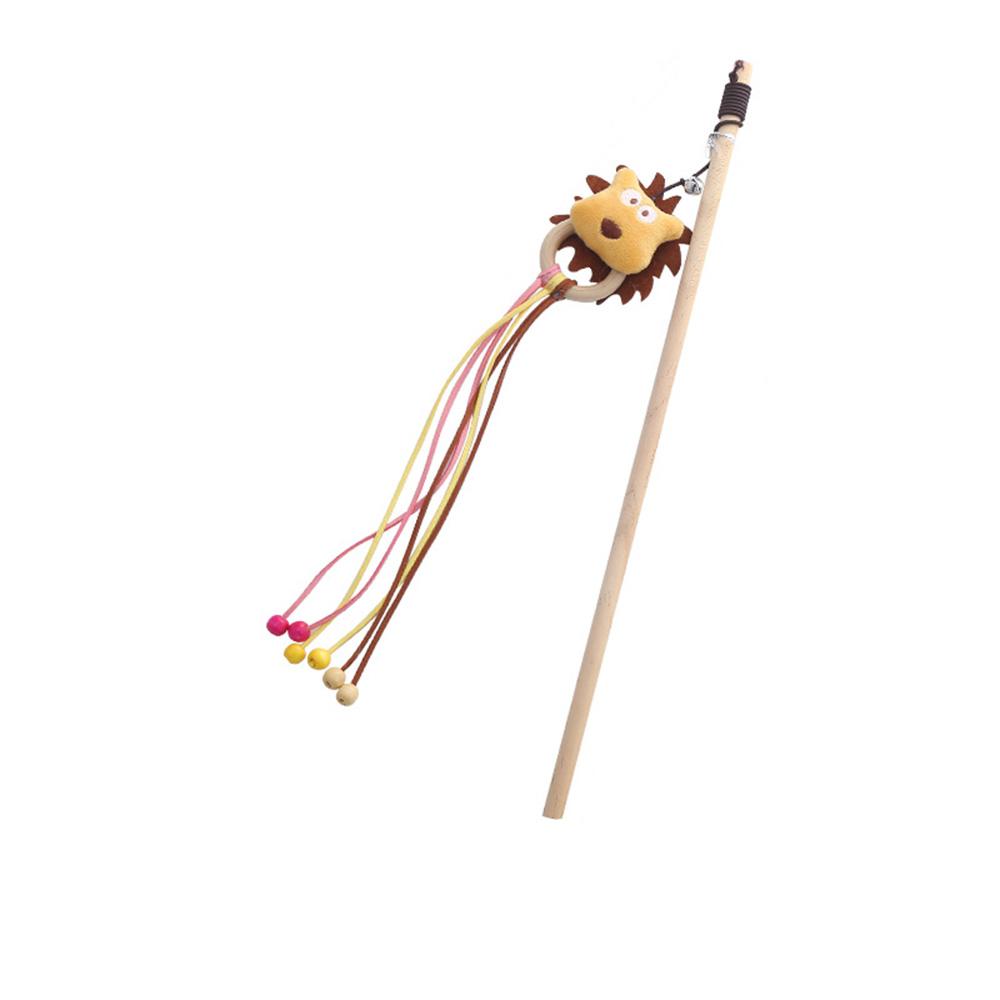 Cat Teaser Wand Toy - Plush Lion & Dog Design, Wooden Handle Interactive Toy for Cats,