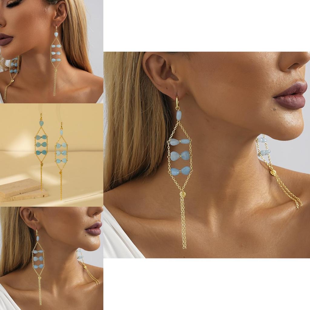 Trendy Heart-shaped Natural Stone Dangle Earrings For Women Fashion