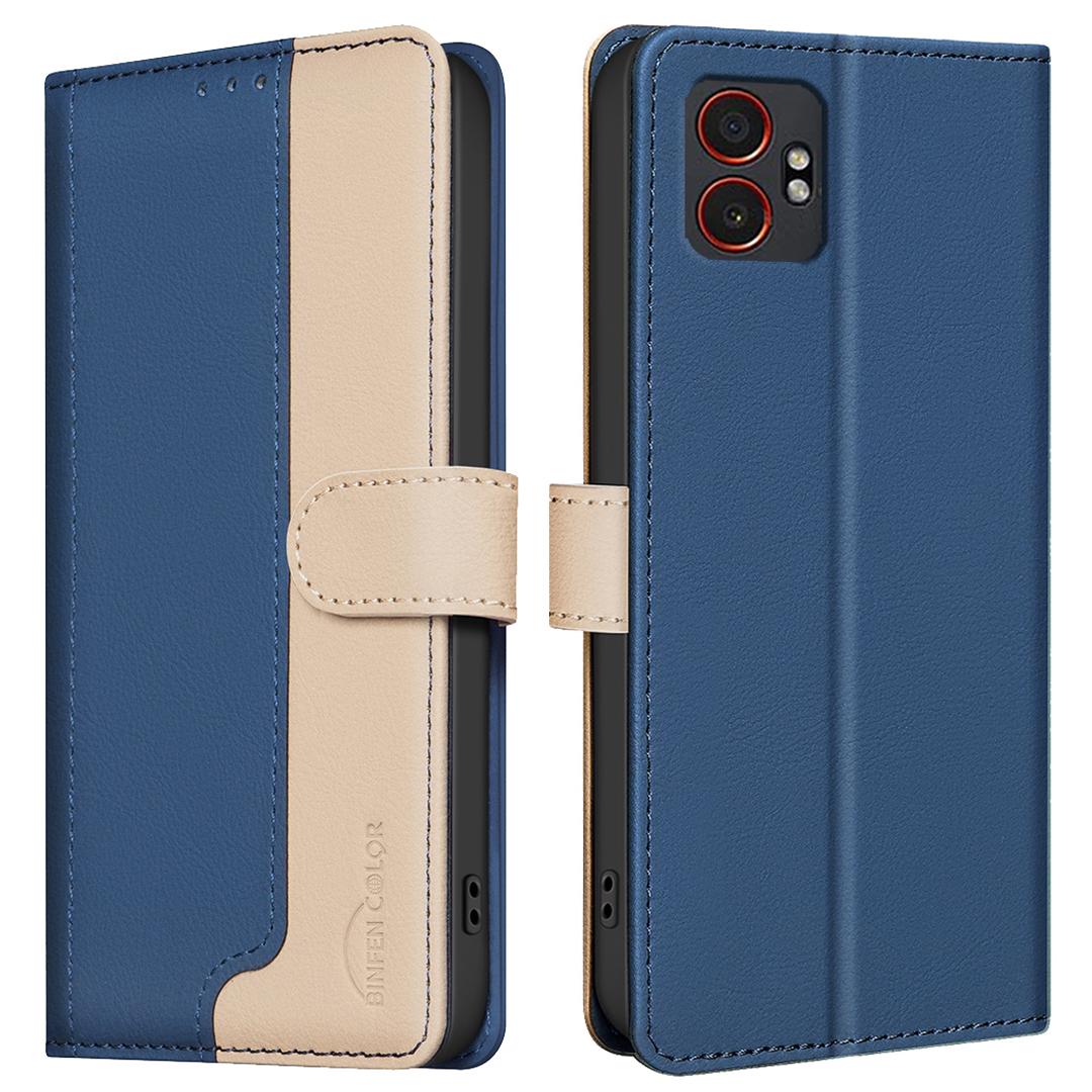 

BINFEN COLOR BF33 For Samsung Galaxy XCover7 Pro Leather Case Splicing Color RFID Blocking Wallet Stand Phone Cover Blue