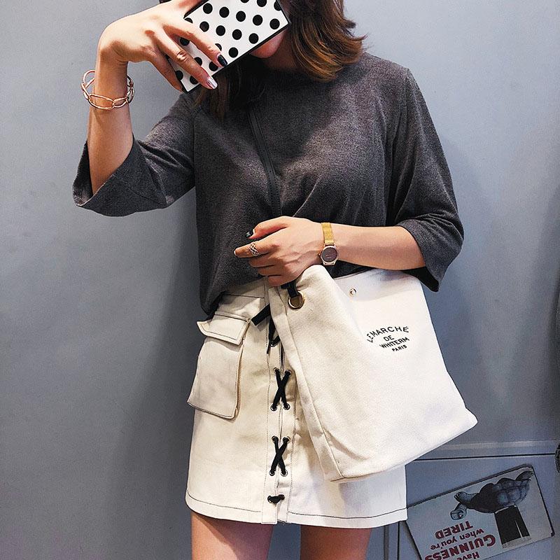 

Women Casual Canvas Shoulder Bags PU Leather Strap Female Cloth CrossBody Bag Lady Fashion Simple Canvas Handbag Tote For Girls