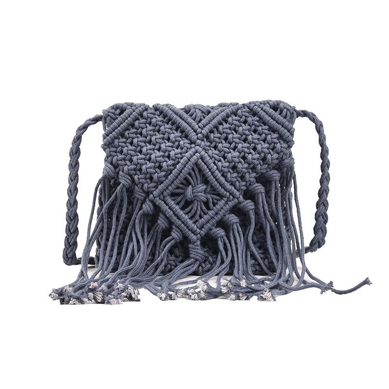 

ins super fire straw woven bag women s new ethnic style fringed woven bag beach bag niche messenger women s bag синий