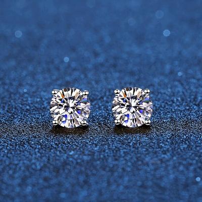 Echte Moissanit-Ohrstecker, 14 Karat Weißgold vergoldetes Sterlingsilber, 4-zackiger Diamant-Ohrring für Damen und Herren, Ohrstecker, 1 Karat, 2 Karat, 4 Karat