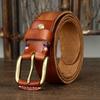 Retro Fashion Versatile Leather Belt Men'S Pure Cowhide Copper Buckle Old Pleated Denim Belt