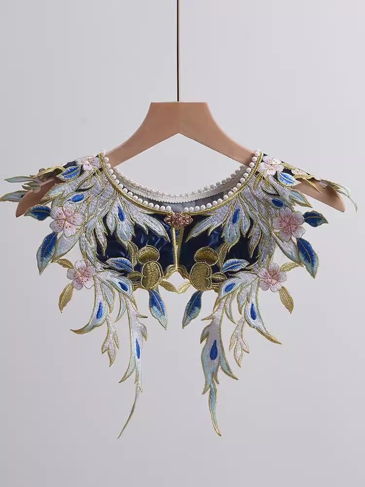 Women's Spring Summer Vintage Embroidery Pashmina Female  Shawl Cloak Pearl Collar R657