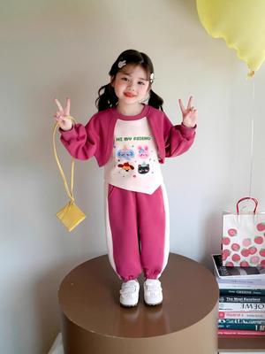 Autumn 2025 Fashionable Cartoon Girl's Korean-Style Two-Piece Set
