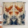 Set Of 2 Elegant Phoenix Print Curtains Traditional Chinese Ink Painting Style Warm Reds Goldens Delicate Curtain Room Darkening Made Polyester