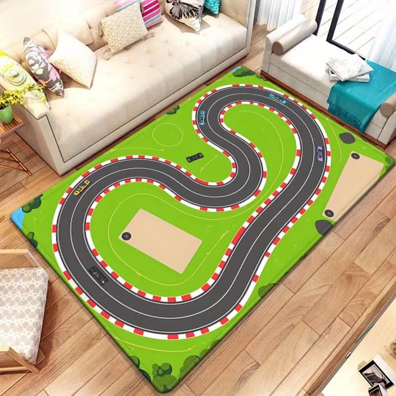 Kids Dynamic Race Car Track Play Rug Non Slip Soft Educational Carpet for Children Bedroom Playroom and Outdoor Camping Use