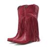 Large Size 45 Women Retro Ethnic Western Cowboy Boots Block Medium Heels Tassel Fringe Kneehigh Boots Lady Winter Shoes