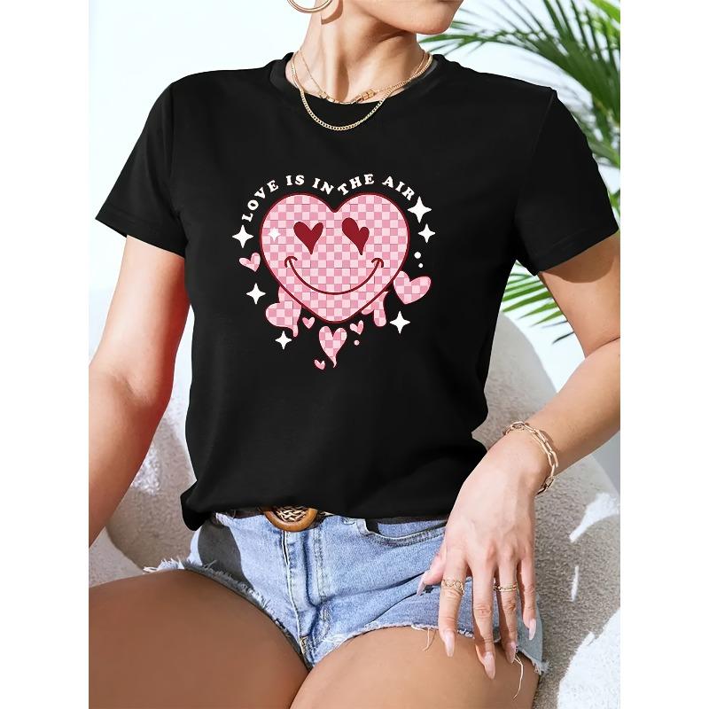 European Size Plus Size Letter Printed T-shirt, Short Sleeved Round Neck Casual Top, Summer and Spring, Women's Oversized Clothing