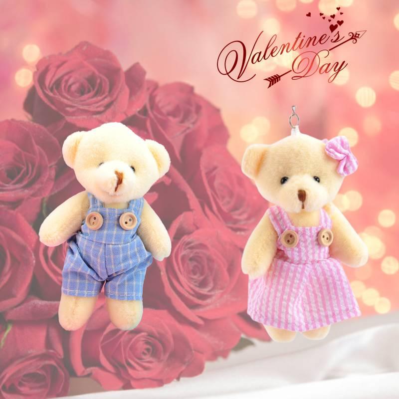 Adorable Soft Plush Teddy Bear Couple Keychain Cake Topper Valentine's Day Gift