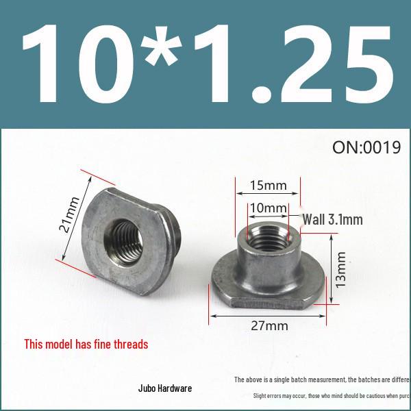 Thickened Welded T-Nut, Cold Heading Iron Plate, Round Imperial Fine Thread, Natural Color, Sizes M6/M8/M10.