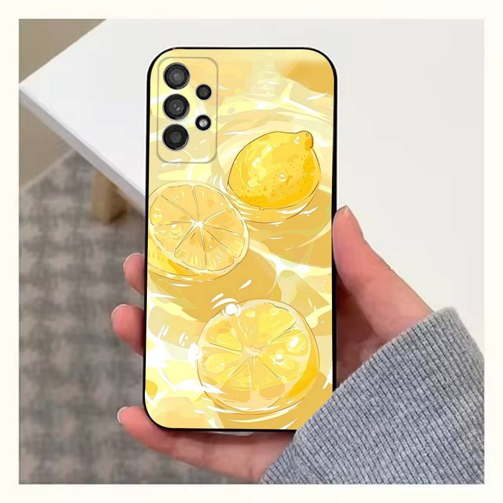 Fruit lemon Painting Case For Samsung S22,S21,S9,S25,S24,S23,Ultra,FE,S20,S10,Plus,Lite,Soft Silicone Black