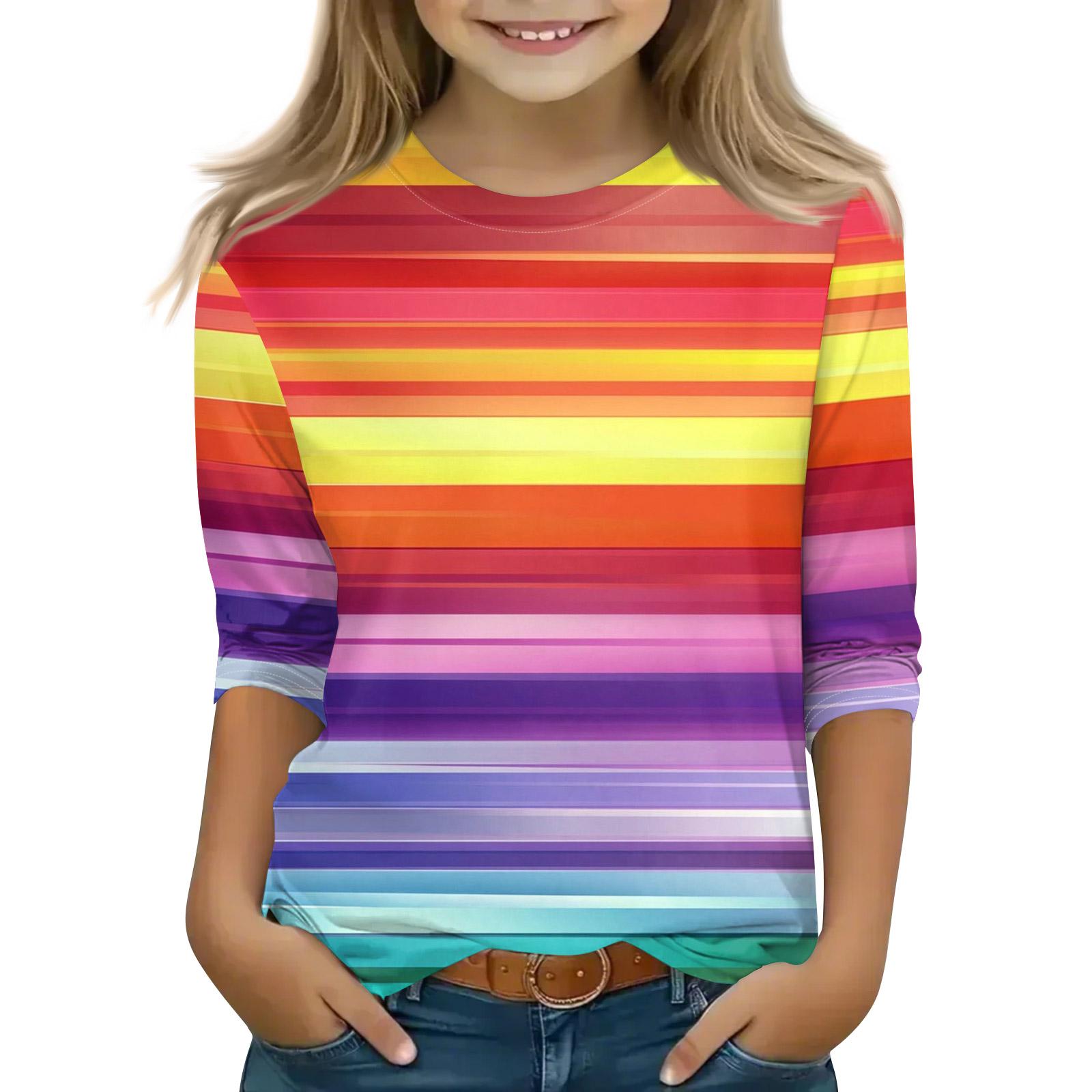 

Print Tops For Youth Girls Round Neck 3/4 Sleeves T-Shirts Trendy Tops Outfit Tees 160 жовтий