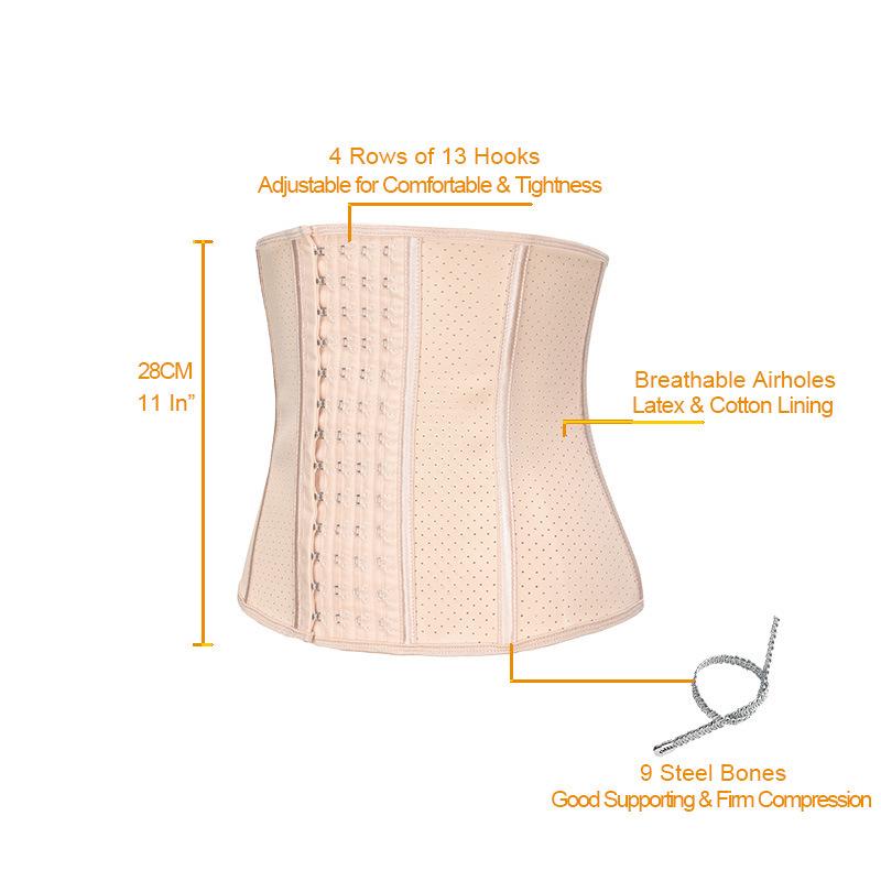 Latex Waist Trainer: 9 Steel Bones, Breathable Postpartum Tummy Binder, Strong Control Corset with 4 Rows of 13 Hooks
