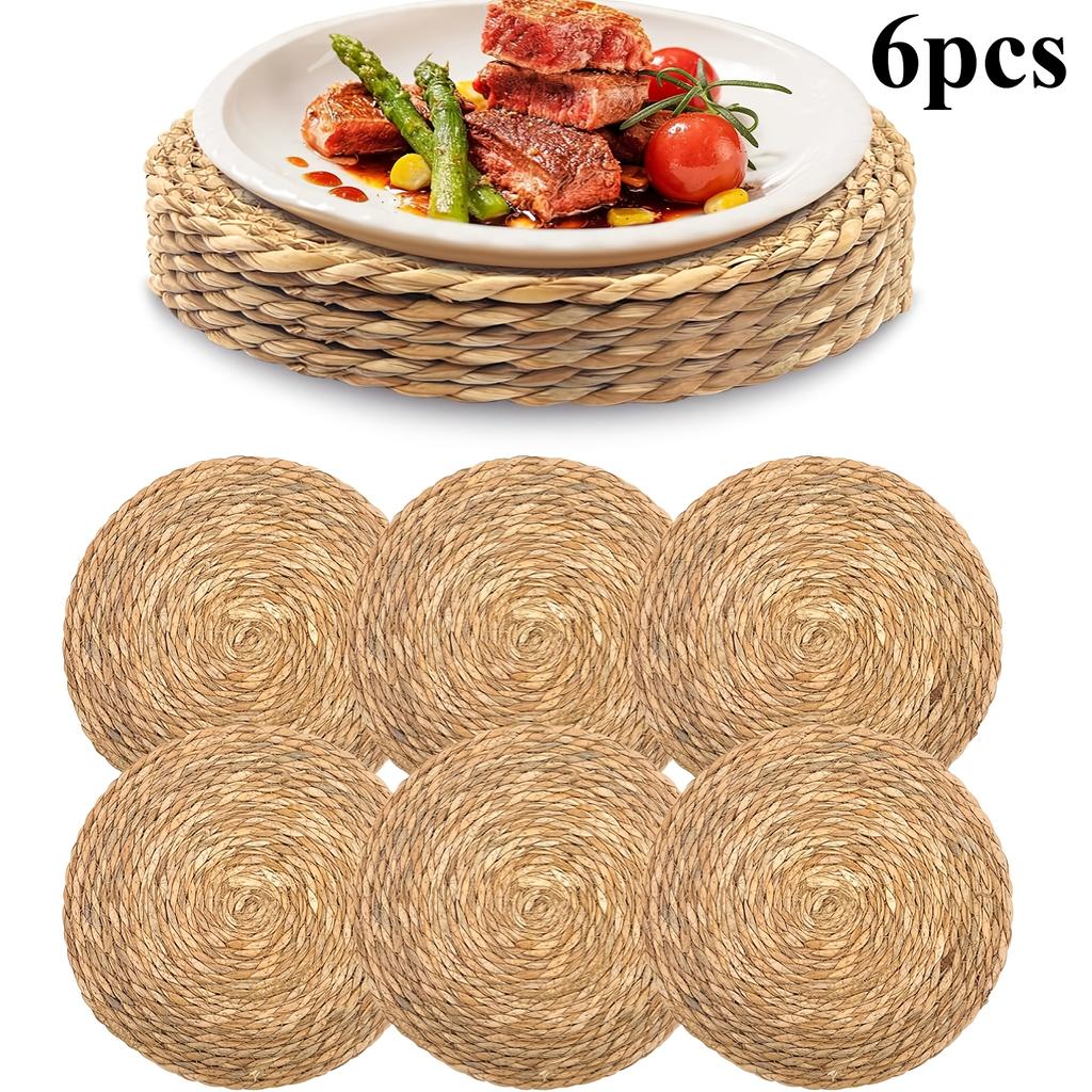 6-Piece Hand-Woven Rattan Placemats - Round Woven Table Mats, Suitable for Dining Rooms and Living Rooms, Heat-resistant