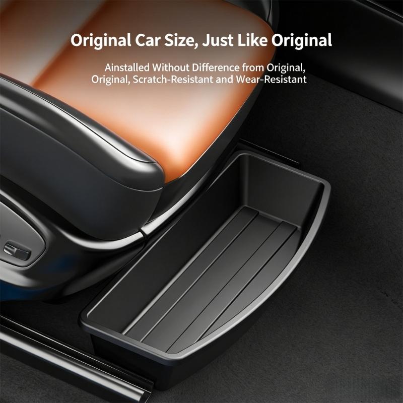 Under Seat Car Tray, Black ABS Storage Box with Slide-In Placement for Front Seat Small Item Control and Routine Cabin Use in Cars