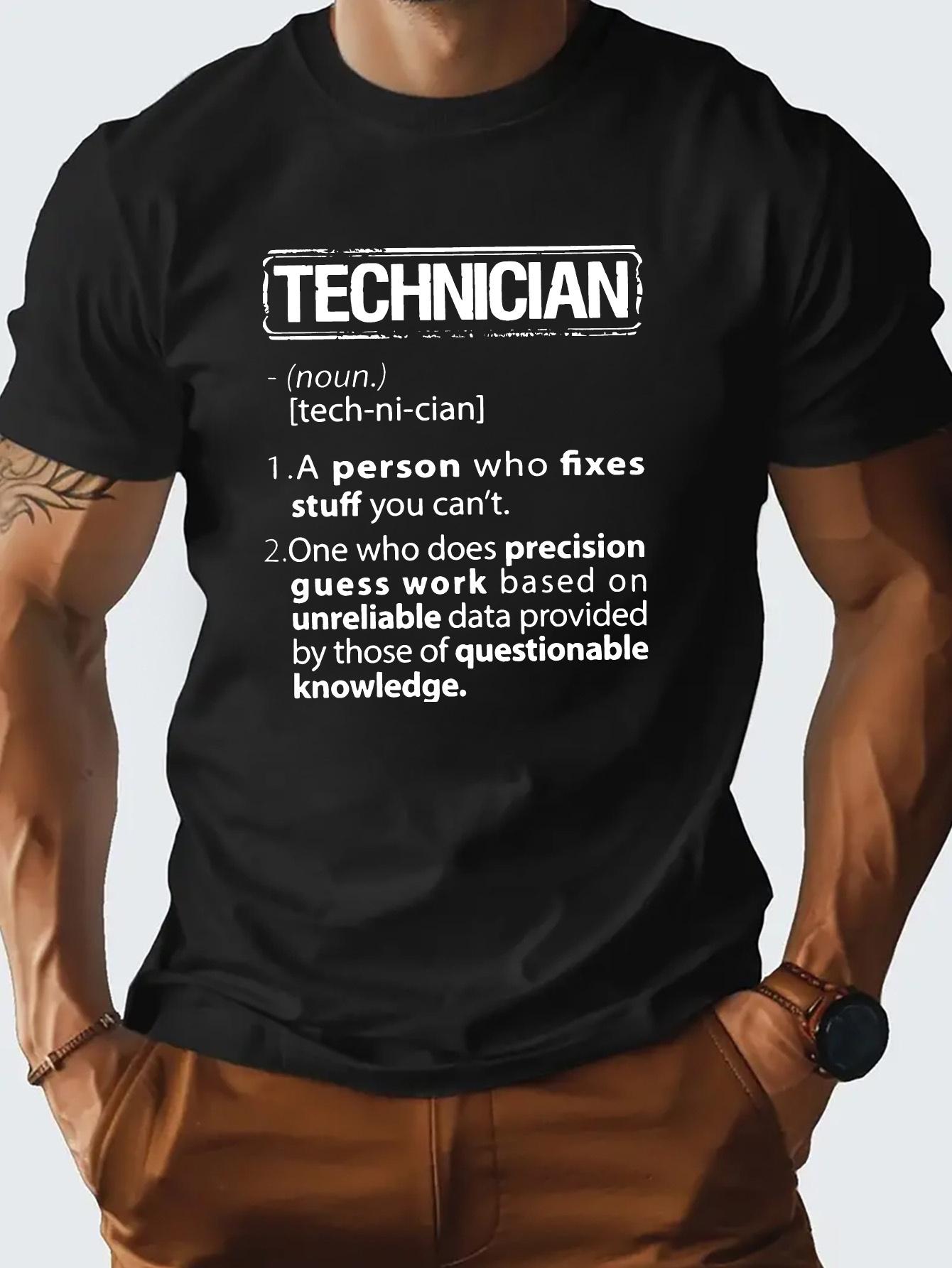 Men s Cotton Blend T-Shirt with Technician-Themed Print - Casual Round Neck Short Sleeve Tee S