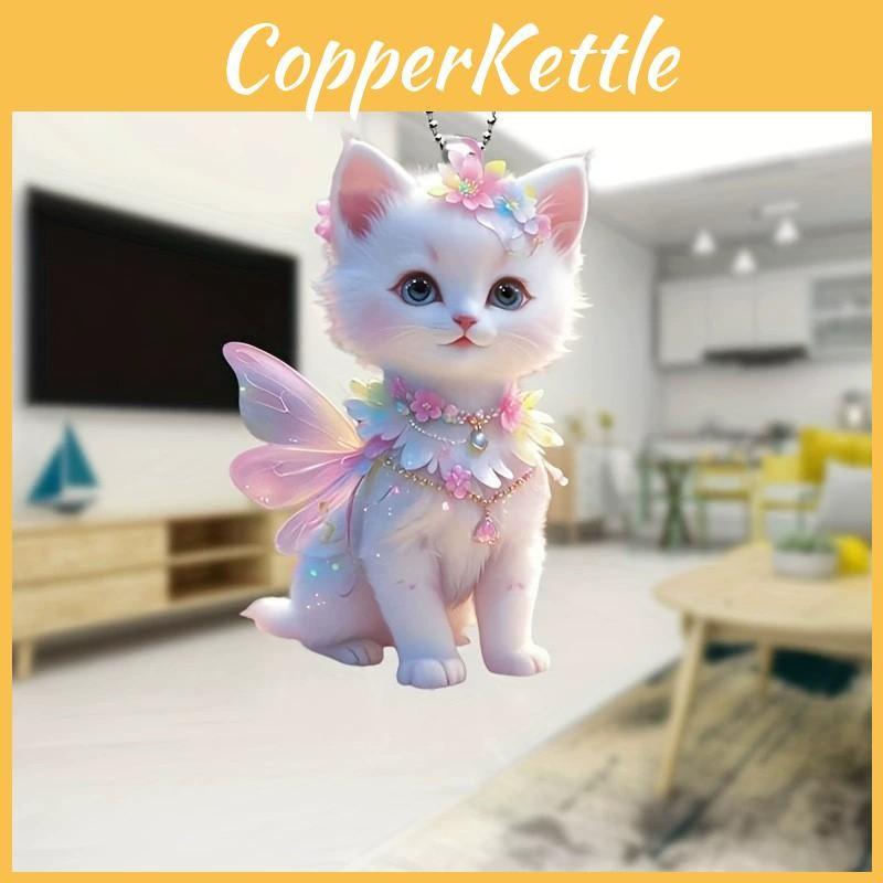 Angel Cat With Wings Acrylic Flat Surface Car Decor Pendant For Auto Interior