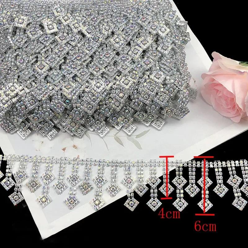 

4.5m Rhinestone Chain Lace DIY Handmade Wedding Dress Decoration Crystal Tassel Trim Clothing Decorative Sewing Accessories fixed length 4.5m срібний