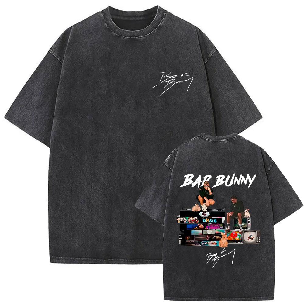 Vintage Acid Washed Rapper Bad Bunny Tshirt Debi Tirar Mas Fotos DTMF Tshirts Men Women Hip Hop Retro Short Sleeves T Shirts