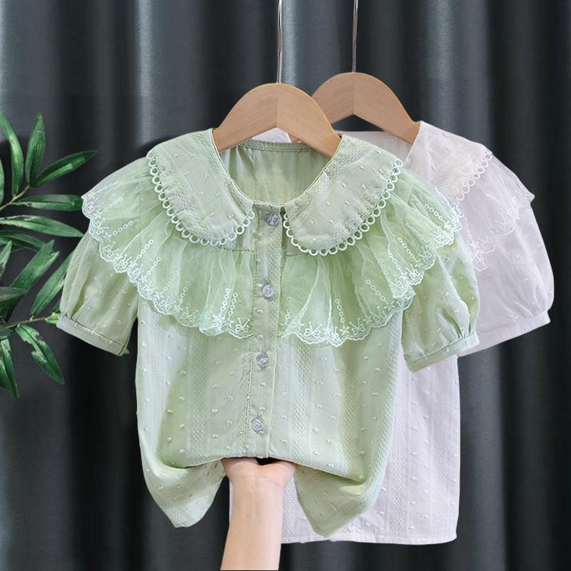 

Children Short Sleeve Student Shirt College Style Top Doll Collar Tshirt Summer 100% Cotton T-shirt for Girl 130 білий