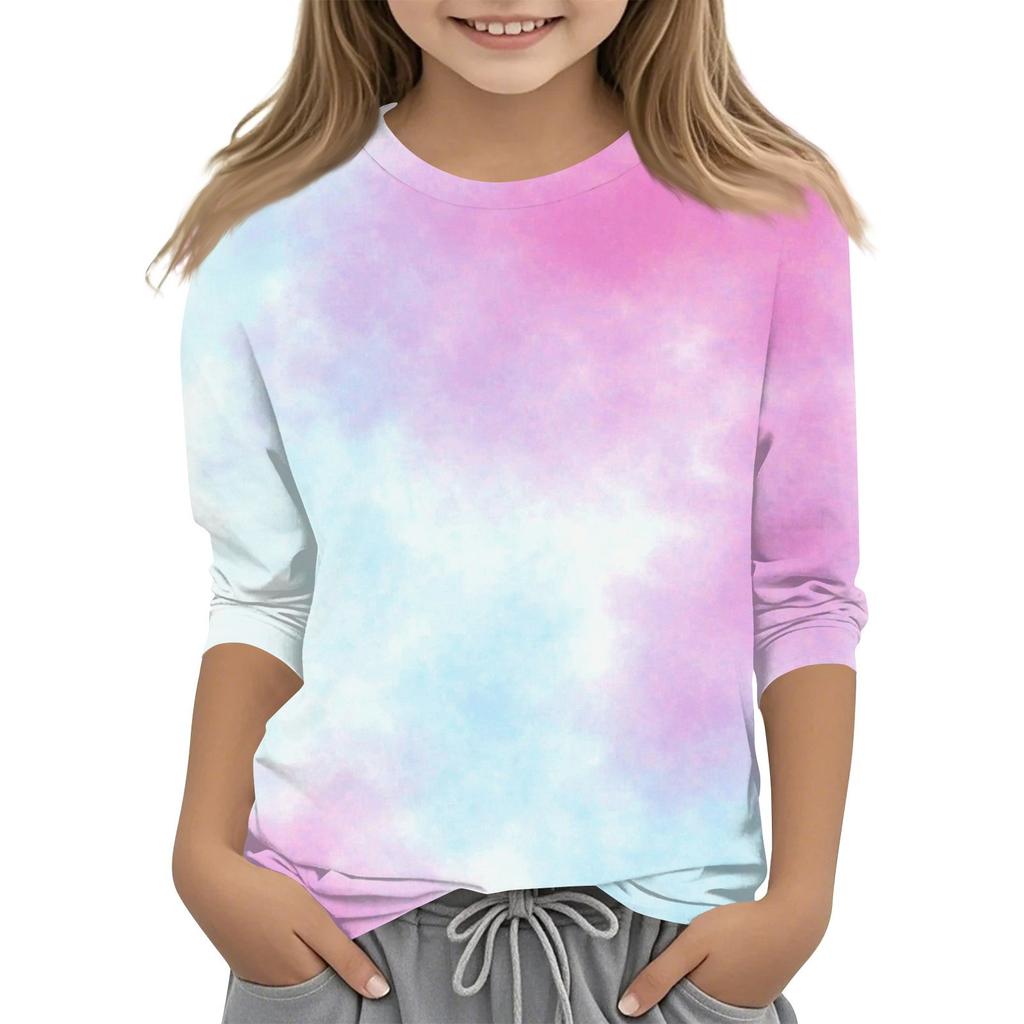 Children's 3/4 Sleeves Printed O-neck Top Everyday Casual T-shirt