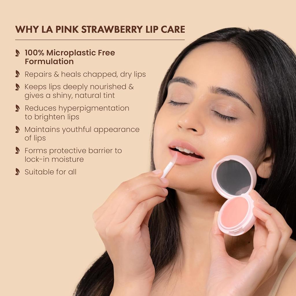 La Pink Strawberry Natural Tinted Lip Balm with Shea & Kokum Butter | Nourished & Soft Lips | 100% Microplastic Free Formulation | 15 Gms