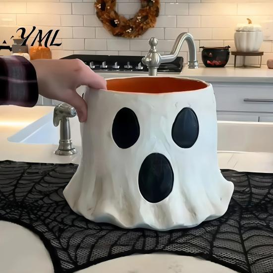 Cute Resin Ghost Storage Container Candy Bucket Decor, Halloween Planter Vase Decorative Figurine Bucket, Bowl for Indoor Outdoor Home Display