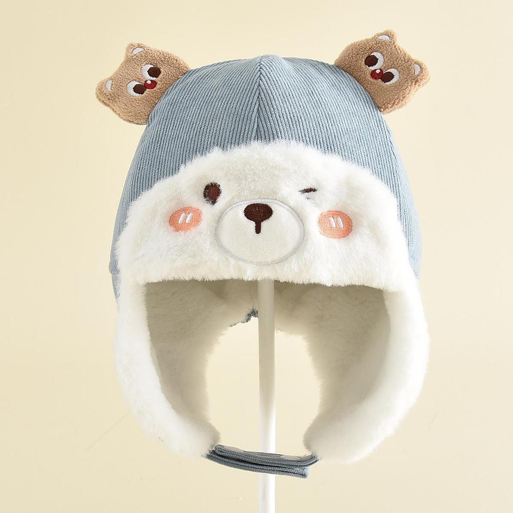 Children's Cute Cartoon Lei Feng Hat - Windproof, Thick Plush, Warm Ear Protection for Autumn and Winter Outdoor Wear.