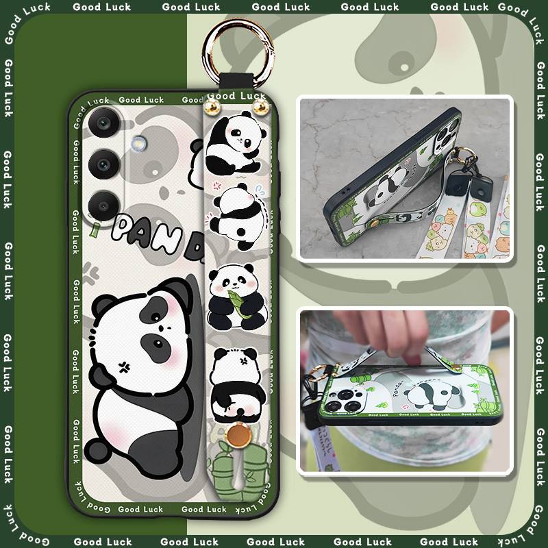 Durable Anti-knock Phone Case For Samsung Galaxy A16 5G/SM-166P/E Silicone Kickstand Panda Cute Fashion Design Lanyard