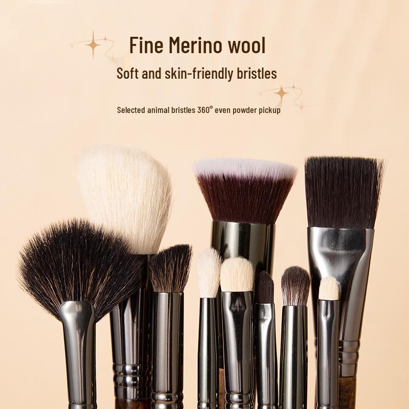 10-Piece Beginner Makeup Brush Set - Contour, Highlighter, Eyeshadow with Animal Hair