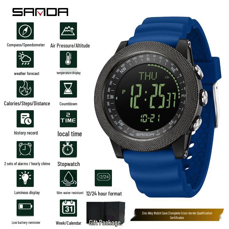 Sanda Multifunctional Sports Watch: Air Pressure, Temperature, Altitude, Weather Forecast, Compass, Pedometer, Luminous Display.